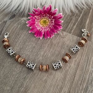 🩷 BRIGHTON Rare Silver and Copper Beaded Link Bracelet Adjustable